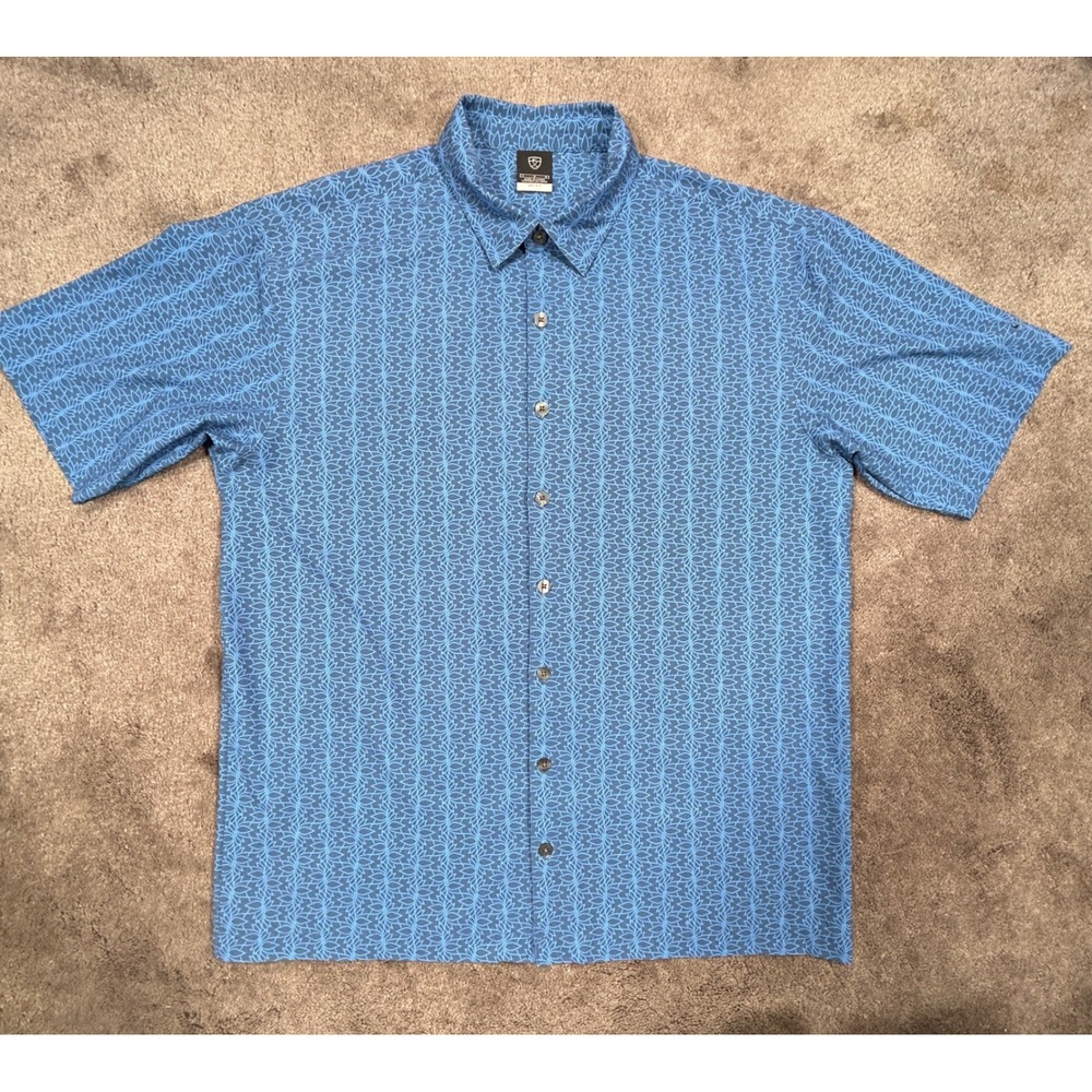 Nike Men Golf Dir-Fit Button Up Collared short sleeve Shirt Size‎ L Blue Floral